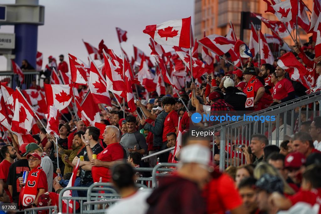 Canadian fans waving Canada flags before the International Friendly match between Canada and Chile at BMO Filed. on September 26, 2026 in Toronto, Ontario. (Photo by Leonardo Ramirez/ Eyepix Group) (Photo by Leonardo Ramirez/ Eyepix Group/Eyepix via Nexpher Images)