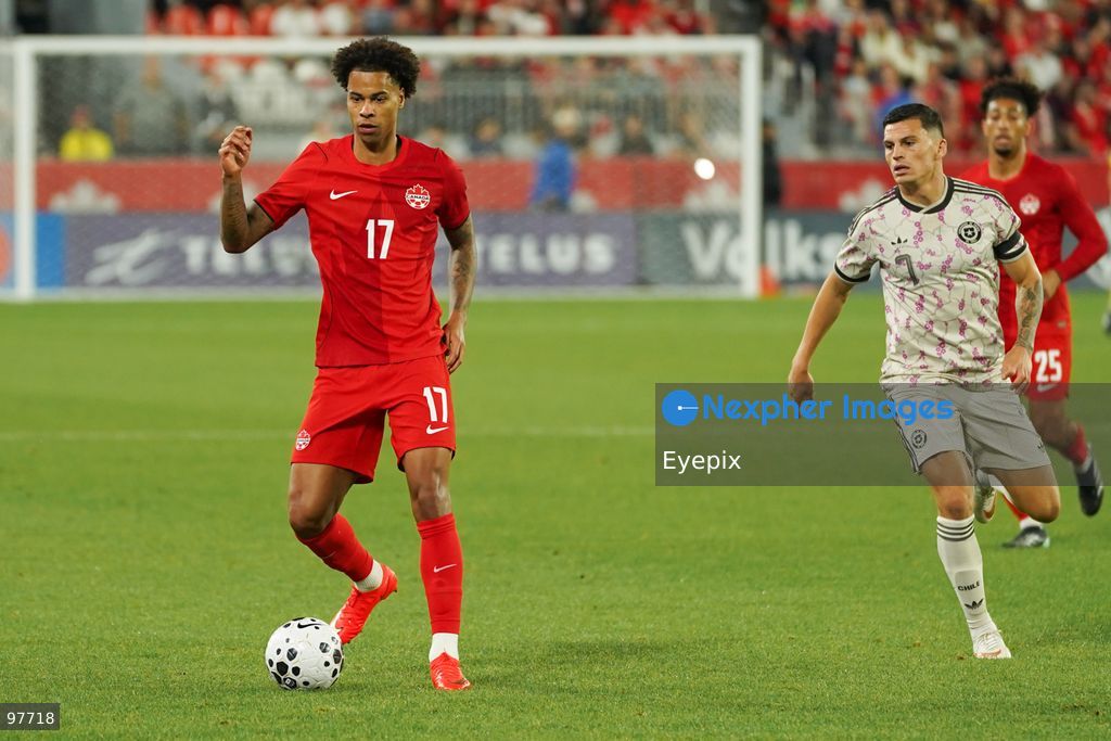 Tajon Buchanan #17 of Canada drives the ball forward during the International Friendly match between Canada and Chile at BMO Filed. on September 26, 2026 in Toronto, Ontario. (Photo by Leonardo Ramirez/ Eyepix Group) (Photo by Leonardo Ramirez/ Eyepix Group/Eyepix via Nexpher Images)