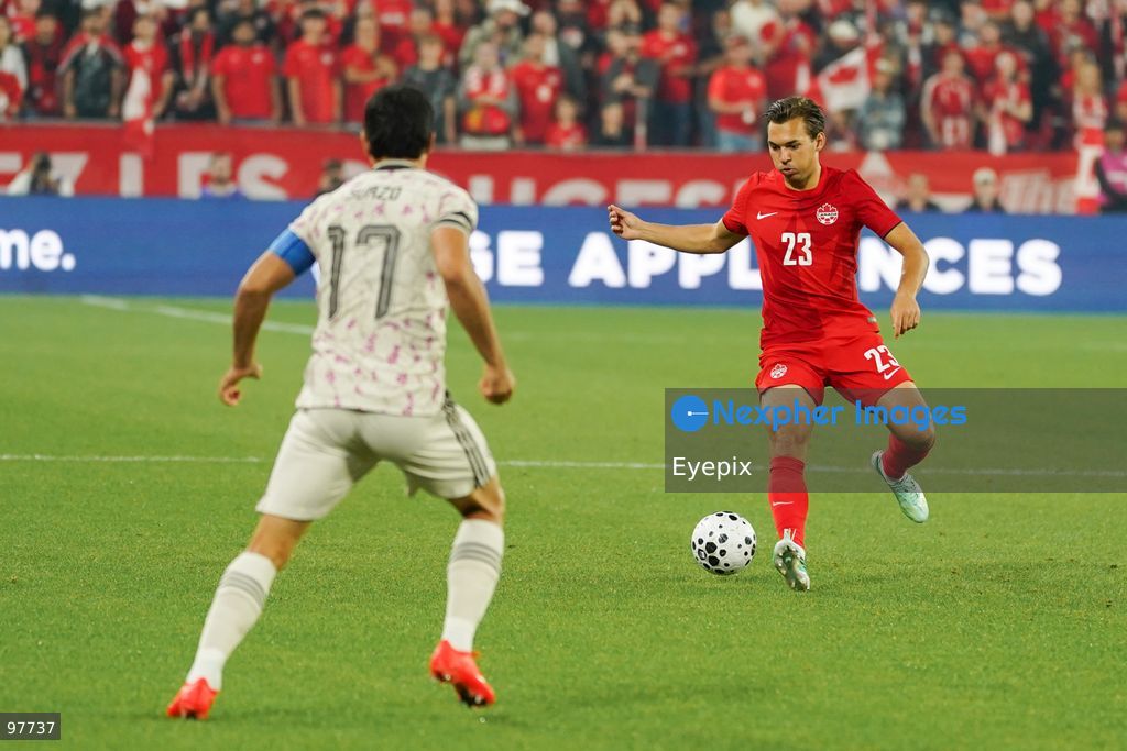 Niko Sigur #23 of Canada dribble the ball during the International Friendly match between Canada and Chile at BMO Filed. on September 26, 2026 in Toronto, Ontario. (Photo by Leonardo Ramirez/ Eyepix Group) (Photo by Leonardo Ramirez/ Eyepix Group/Eyepix via Nexpher Images)