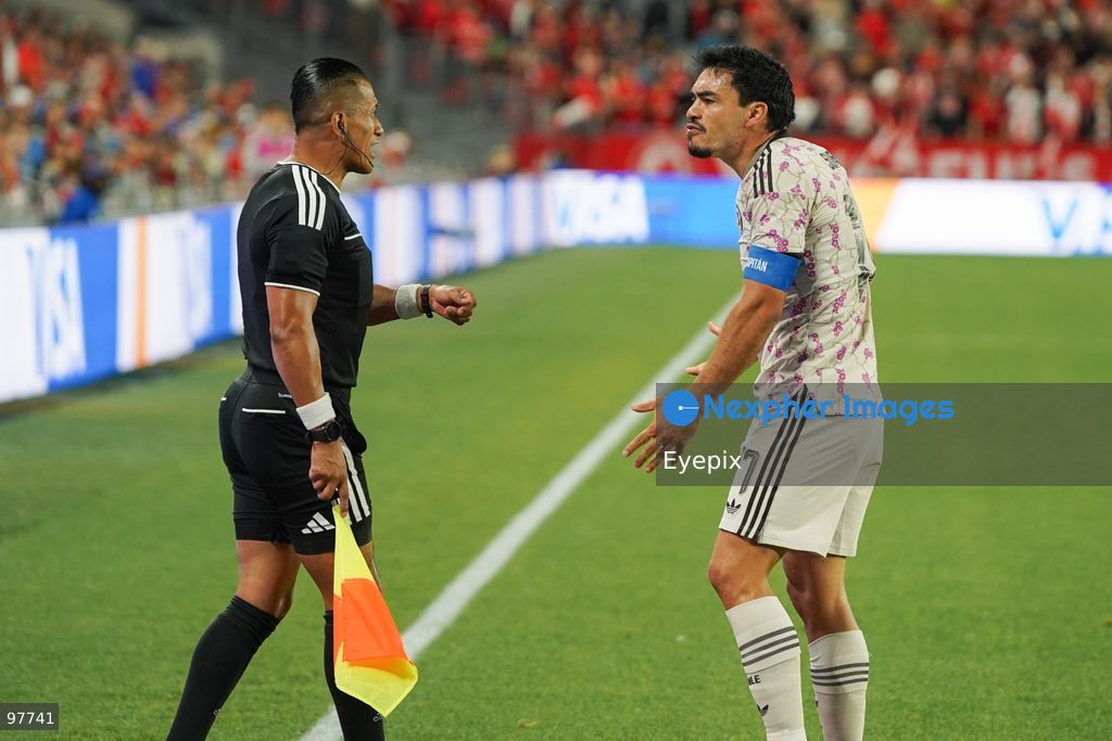 Gabriel Suazo #17 of Chile discussing with the assistant referee during the International Friendly match between Canada and Chile at BMO Filed. on September 26, 2026 in Toronto, Ontario. (Photo by Leonardo Ramirez/ Eyepix Group) (Photo by Leonardo Ramirez/ Eyepix Group/Eyepix via Nexpher Images)