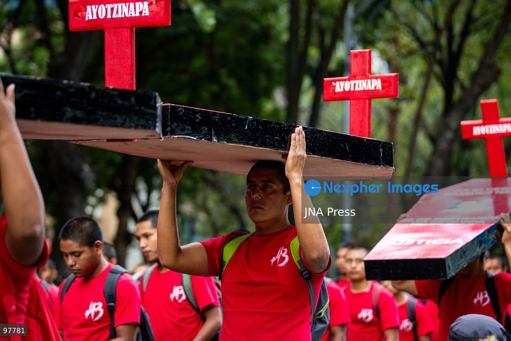 MEXICO CITY, MEXICO, SEPTEMBER 26, 2026: Families of the 43 missing Ayotzinapa students, students and human rights activists march through Mexico City to mark the 12th anniversary of the students’ disappearance and demand truth and justice. Thousands of demonstrators marched from the Ángel de la Independencia to the Zócalo, carrying photographs of the missing students and banners calling for answers over their fate. The 43 students from the Raúl Isidro Burgos Rural Teachers’ College disappeared in Iguala, Guerrero, on the night of September 26, 2014, and the case remains unresolved. Photo by Addi Setyawan / JNA Press. (Photo by addi setyawan/JNA Press via Nexpher Images)