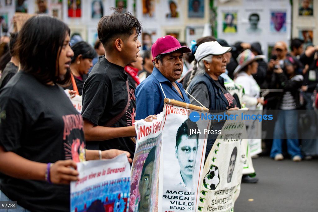 MEXICO CITY, MEXICO, SEPTEMBER 26, 2026: Families of the 43 missing Ayotzinapa students, students and human rights activists march through Mexico City to mark the 12th anniversary of the students’ disappearance and demand truth and justice. Thousands of demonstrators marched from the Ángel de la Independencia to the Zócalo, carrying photographs of the missing students and banners calling for answers over their fate. The 43 students from the Raúl Isidro Burgos Rural Teachers’ College disappeared in Iguala, Guerrero, on the night of September 26, 2014, and the case remains unresolved. Photo by Addi Setyawan / JNA Press. (Photo by addi setyawan/JNA Press via Nexpher Images)