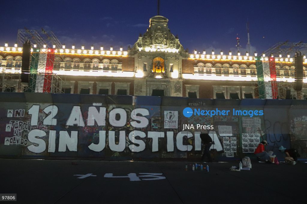 MEXICO CITY, MEXICO, SEPTEMBER 26, 2026: Relatives of the 43 missing Ayotzinapa students take part in a march in Mexico City marking the 12th anniversary of their disappearance and demanding truth and justice. The students from the Raúl Isidro Burgos Rural Teachers’ College disappeared in Iguala, Guerrero, on the night of September 26, 2014, in a case that remains unresolved. Photo by Carlos Santiago / JNA Press. (Photo by Carlos Santiago/JNA Press via Nexpher Images)