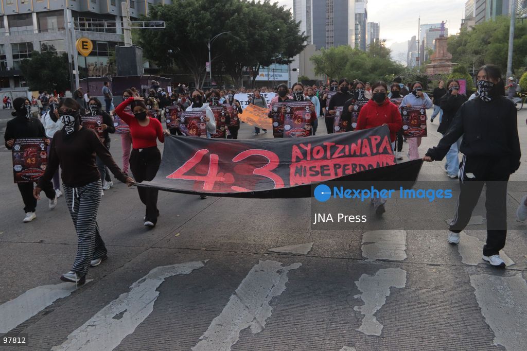 MEXICO CITY, MEXICO, SEPTEMBER 26, 2026: Relatives of the 43 missing Ayotzinapa students take part in a march in Mexico City marking the 12th anniversary of their disappearance and demanding truth and justice. The students from the Raúl Isidro Burgos Rural Teachers’ College disappeared in Iguala, Guerrero, on the night of September 26, 2014, in a case that remains unresolved. Photo by Carlos Santiago / JNA Press. (Photo by Carlos Santiago/JNA Press via Nexpher Images)