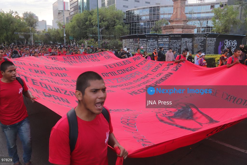 MEXICO CITY, MEXICO, SEPTEMBER 26, 2026: Relatives of the 43 missing Ayotzinapa students take part in a march in Mexico City marking the 12th anniversary of their disappearance and demanding truth and justice. The students from the Raúl Isidro Burgos Rural Teachers’ College disappeared in Iguala, Guerrero, on the night of September 26, 2014, in a case that remains unresolved. Photo by Carlos Santiago / JNA Press. (Photo by Carlos Santiago/JNA Press via Nexpher Images)