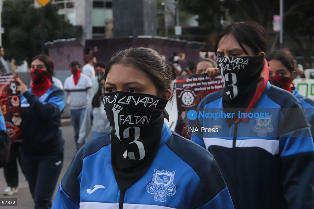 MEXICO CITY, MEXICO, SEPTEMBER 26, 2026: Relatives of the 43 missing Ayotzinapa students take part in a march in Mexico City marking the 12th anniversary of their disappearance and demanding truth and justice. The students from the Raúl Isidro Burgos Rural Teachers’ College disappeared in Iguala, Guerrero, on the night of September 26, 2014, in a case that remains unresolved. Photo by Carlos Santiago / JNA Press. (Photo by Carlos Santiago/JNA Press via Nexpher Images)