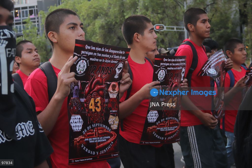 MEXICO CITY, MEXICO, SEPTEMBER 26, 2026: Relatives of the 43 missing Ayotzinapa students take part in a march in Mexico City marking the 12th anniversary of their disappearance and demanding truth and justice. The students from the Raúl Isidro Burgos Rural Teachers’ College disappeared in Iguala, Guerrero, on the night of September 26, 2014, in a case that remains unresolved. Photo by Carlos Santiago / JNA Press. (Photo by Carlos Santiago/JNA Press via Nexpher Images)