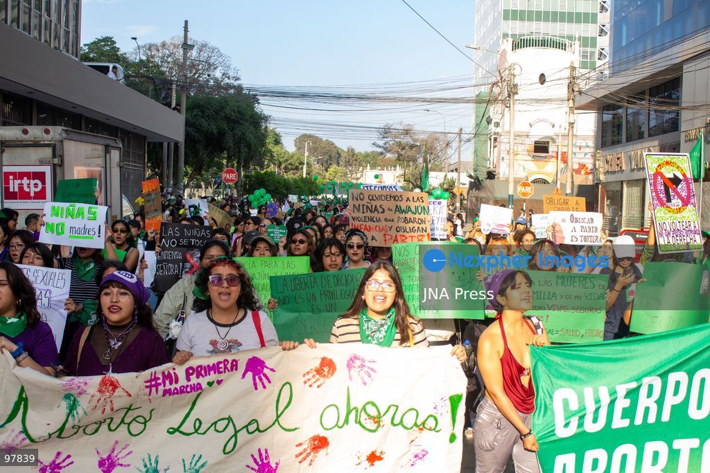 LIMA, PERU, SEPTEMBER 26, 2026: Women and activists demonstrate in central Lima ahead of International Safe Abortion Day, observed annually on September 28, calling for access to safe and legal abortion, the decriminalization of abortion and greater protection of sexual and reproductive rights. Demonstrators also highlighted sexual violence against girls and Indigenous students in Condorcanqui, in Peru’s Amazonas region. Photo by Ruby Farah / JNA Press. (Photo by Ruby Farah/JNA Press via Nexpher Images)