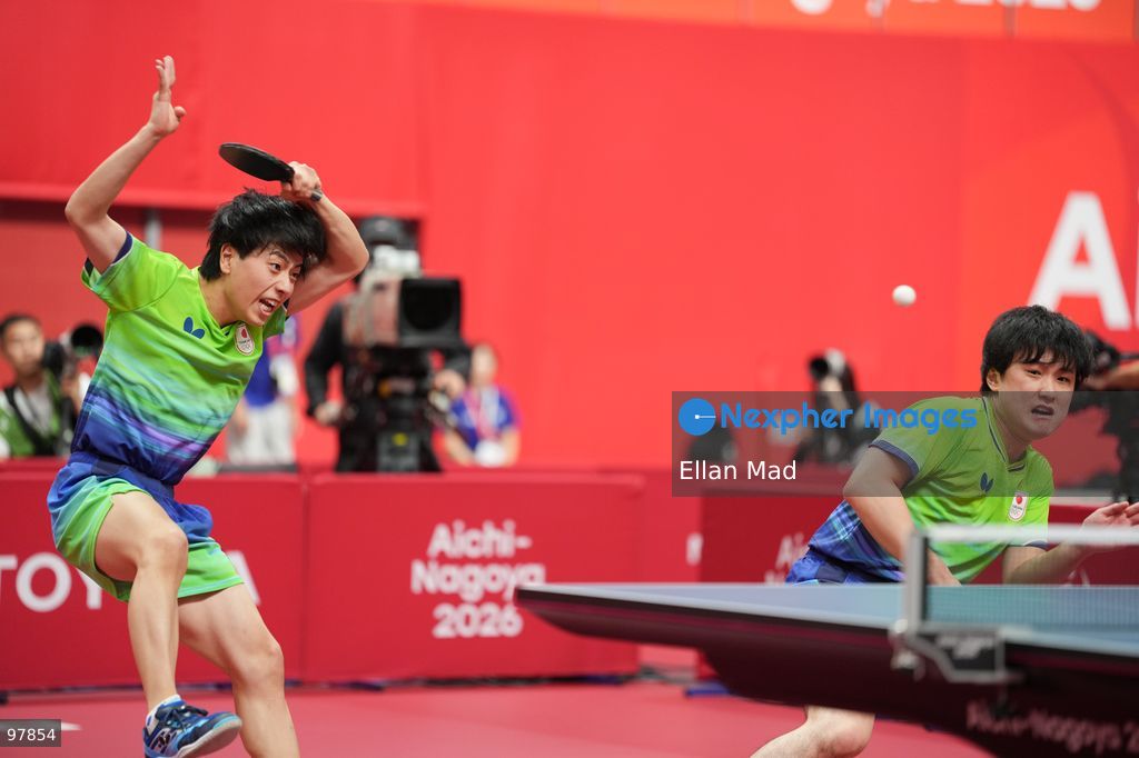 Harimoto Tomokazu and Shinozuka Hiroto of Japan during Men's Doubles Final of Table Tennis at the 2026 Asian Games on September 27, 2026 in Japan. (Photo by Ellan Mad/Nexpher Images)