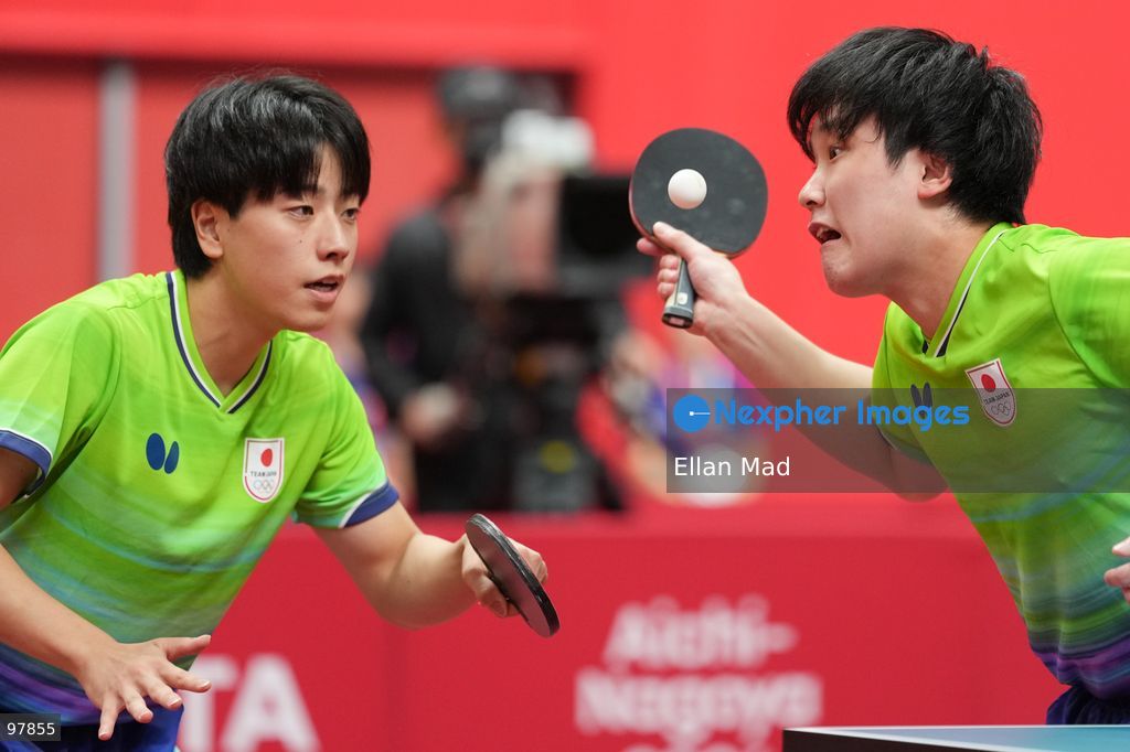 Harimoto Tomokazu and Shinozuka Hiroto of Japan during Men's Doubles Final of Table Tennis at the 2026 Asian Games on September 27, 2026 in Japan. (Photo by Ellan Mad/Nexpher Images)