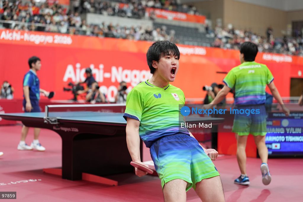Harimoto Tomokazu of Japan during Men's Doubles Final of Table Tennis at the 2026 Asian Games on September 27, 2026 in Japan. (Photo by Ellan Mad/Nexpher Images)