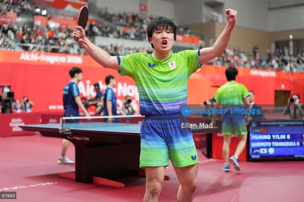 Harimoto Tomokazu of Japan during Men's Doubles Final of Table Tennis at the 2026 Asian Games on September 27, 2026 in Japan. (Photo by Ellan Mad/Nexpher Images)
