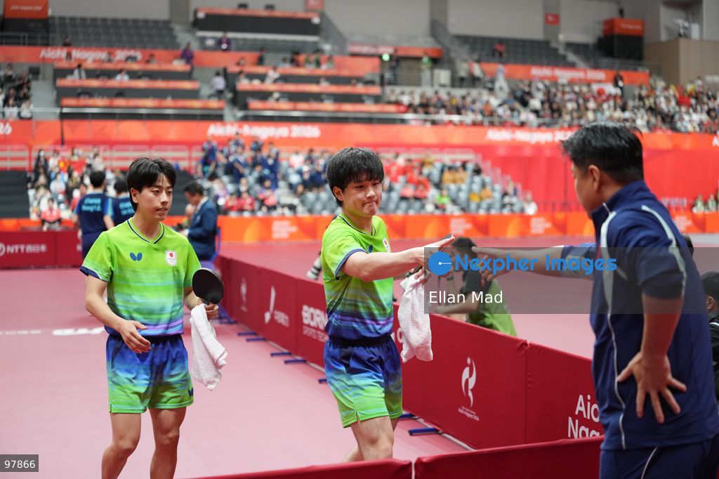 Harimoto Tomokazu and Shinozuka Hiroto of Japan  during Men's Doubles Final of Table Tennis at the 2026 Asian Games on September 27, 2026 in Japan. (Photo by Ellan Mad/Nexpher Images)