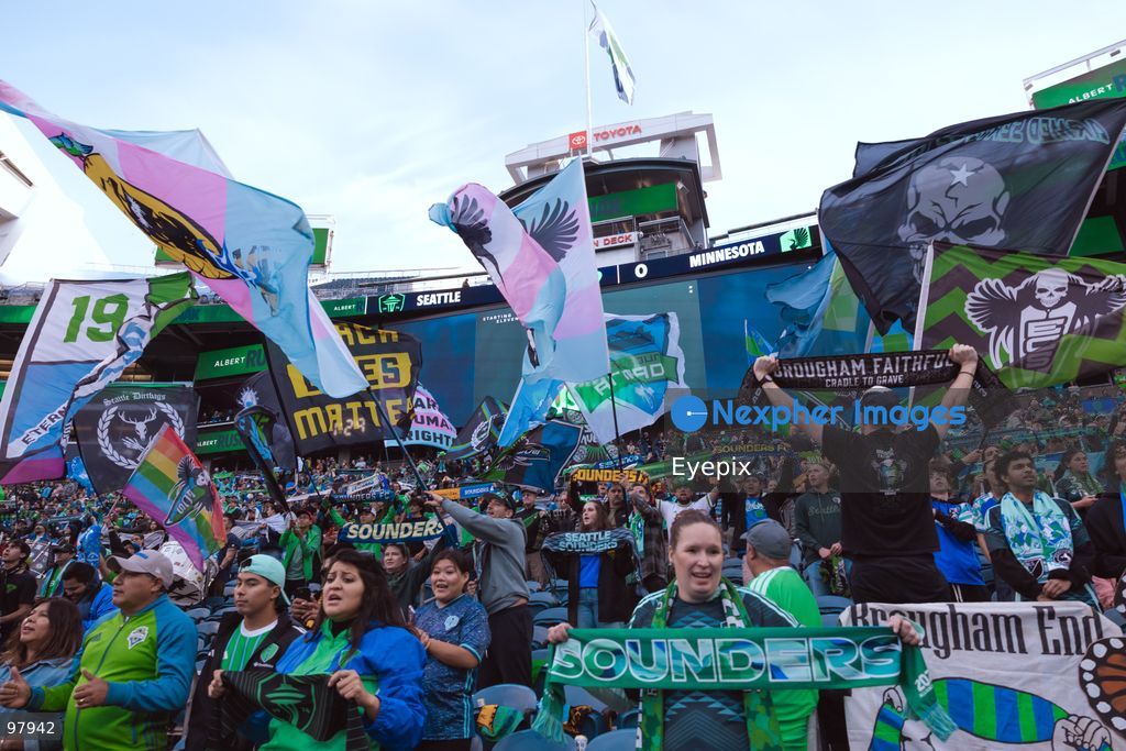 Seattle Sounders FC fans support their team during the MLS match between Sounders FC and Minnesota United FC at Lumen Field. on September 26, 2026 in Seattle, Washington. (Photo by Jules Doyle/ Eyepix Group) (Photo by Jules Doyle / Eyepix Group/Eyepix via Nexpher Images)