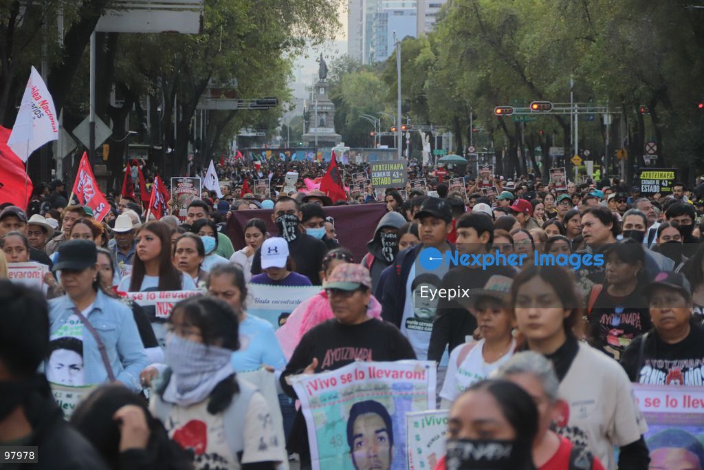 Rural students from the Ayotzinapa Teacher Training School march during a rally to demand justice and truth on the 12th anniversary of the disappearance of the 43 students, in Mexico City, Mexico on September 26, 2026. (Photo by Carlos Santiago/ Eyepix Group) (Photo by Carlos Santiago/ Eyepix Group/Eyepix via Nexpher Images)