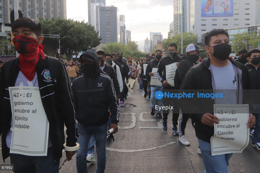Rural students from the Ayotzinapa Teacher Training School march during a rally to demand justice and truth on the 12th anniversary of the disappearance of the 43 students, in Mexico City, Mexico on September 26, 2026. (Photo by Carlos Santiago/ Eyepix Group) (Photo by Carlos Santiago/ Eyepix Group/Eyepix via Nexpher Images)
