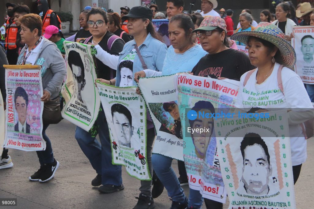 Relatives of the victims of the 43 students of Ayotzinapa Teacher rural School march during a rally to demand justice and truth on the 12th anniversary of the disappearance of the 43 students, in Mexico City, Mexico on September 26, 2026. (Photo by Carlos Santiago/ Eyepix Group) (Photo by Carlos Santiago/ Eyepix Group/Eyepix via Nexpher Images)
