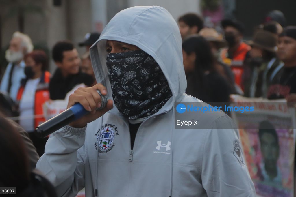A Rural student from the Ayotzinapa Teacher Training School speaks during a rally to demand justice and truth on the 12th anniversary of the disappearance of the 43 students, in Mexico City, Mexico on September 26, 2026. (Photo by Carlos Santiago/ Eyepix Group) (Photo by Carlos Santiago/ Eyepix Group/Eyepix via Nexpher Images)