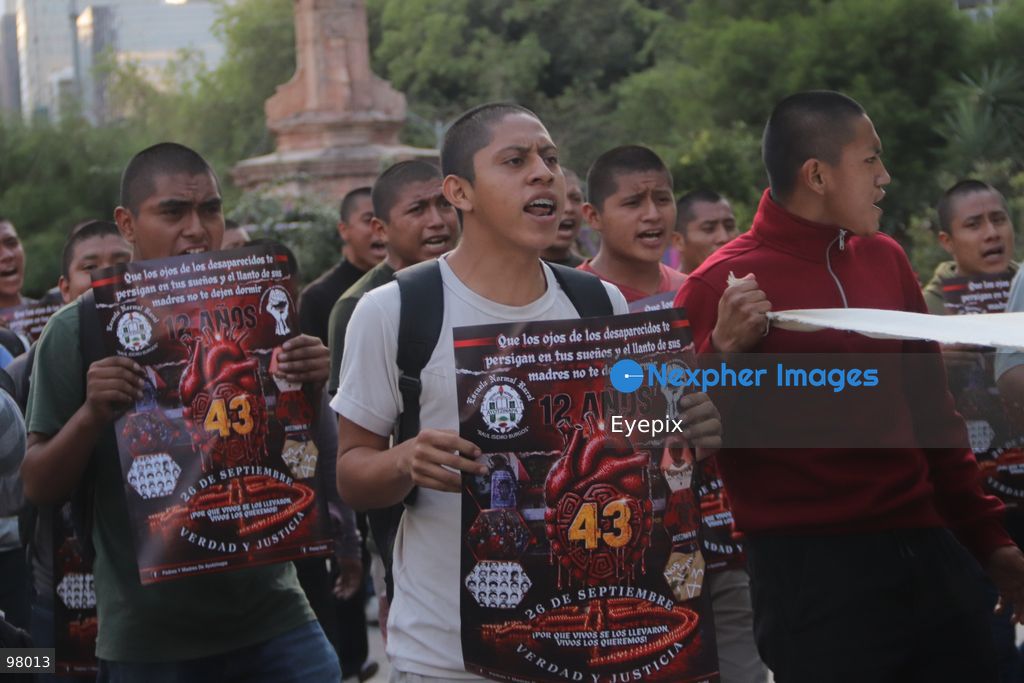 Rural students from the Ayotzinapa Teacher Training School march during a rally to demand justice and truth on the 12th anniversary of the disappearance of the 43 students, in Mexico City, Mexico on September 26, 2026. (Photo by Carlos Santiago/ Eyepix Group) (Photo by Carlos Santiago/ Eyepix Group/Eyepix via Nexpher Images)