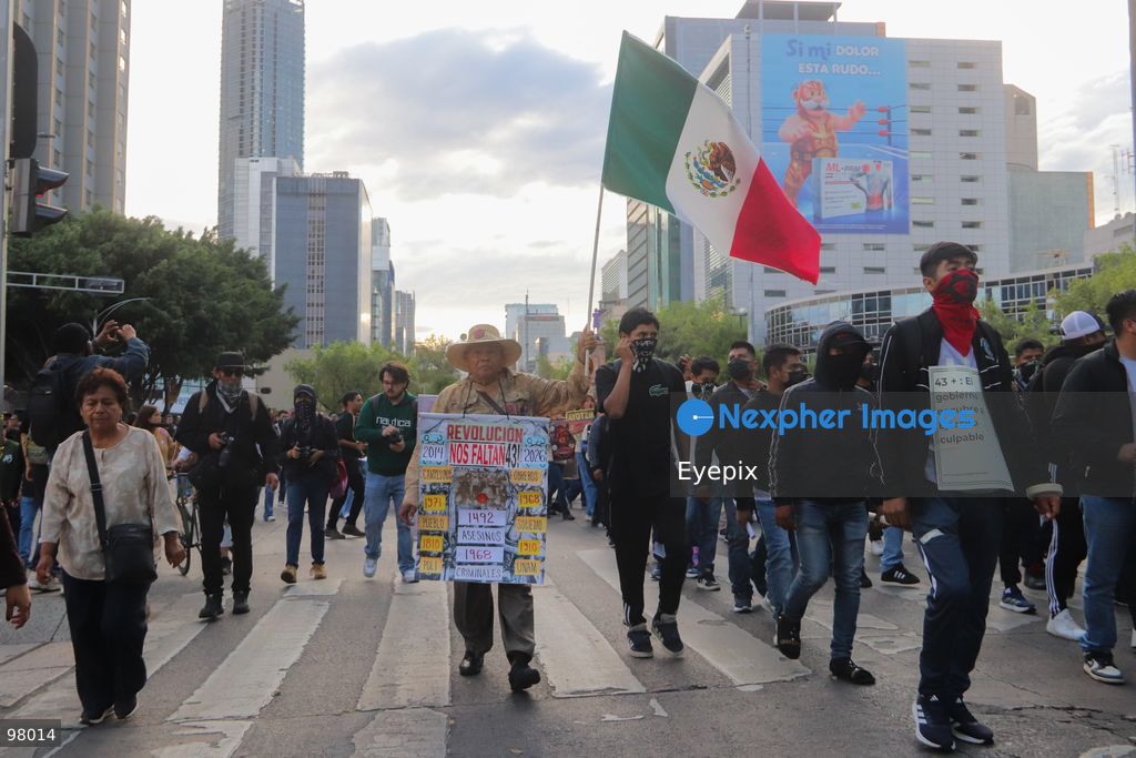 Persons march during a rally to demand justice and truth on the 12th anniversary of the disappearance of the 43 students, in Mexico City, Mexico on September 26, 2026. (Photo by Carlos Santiago/ Eyepix Group) (Photo by Carlos Santiago/ Eyepix Group/Eyepix via Nexpher Images)