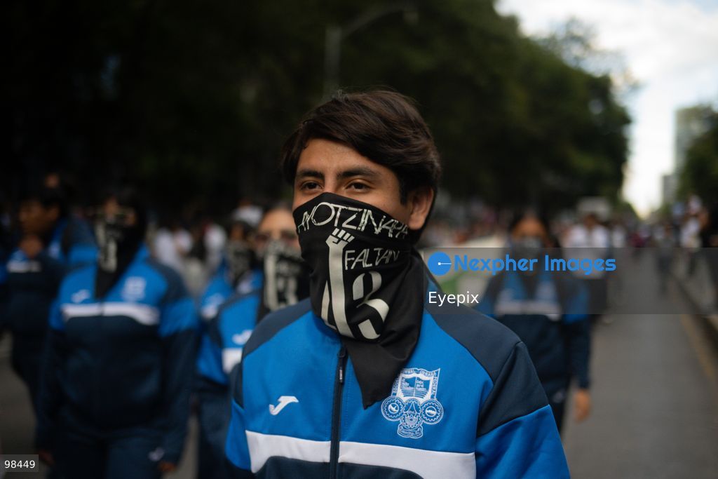 A rural student from the Ayotzinapa Teacher Training School taking part during a rally to demand justice and truth on the 12th anniversary of the disappearance of the 43 students, in Mexico City, Mexico on September 26, 2026. (Photo by Marco Gonzalez/ Eyepix Group) (Photo by Marco Gonzalez/ Eyepix Group/Eyepix via Nexpher Images)