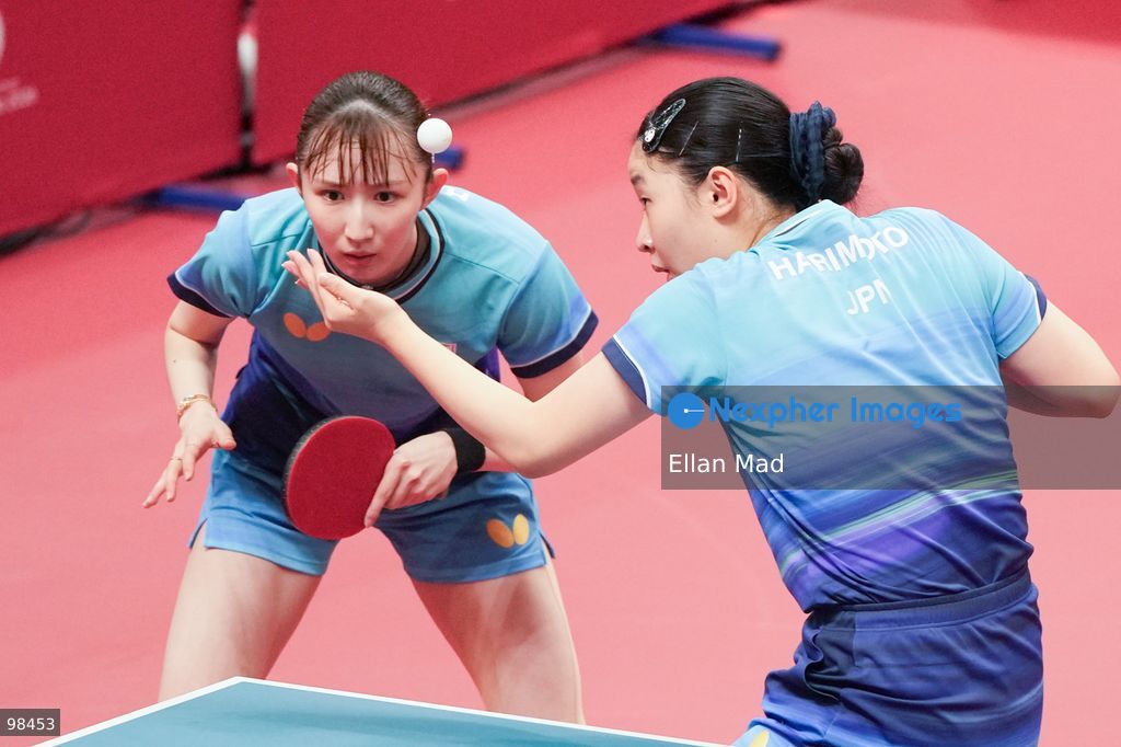 Miwa Harimoto and Hina Hayata of Japan during Women's Doubles Semi-finals, Table Tennis at the 2026 Asian Games on September 28, 2026 in Japan. (Photo by Ellan Mad/Nexpher Images)