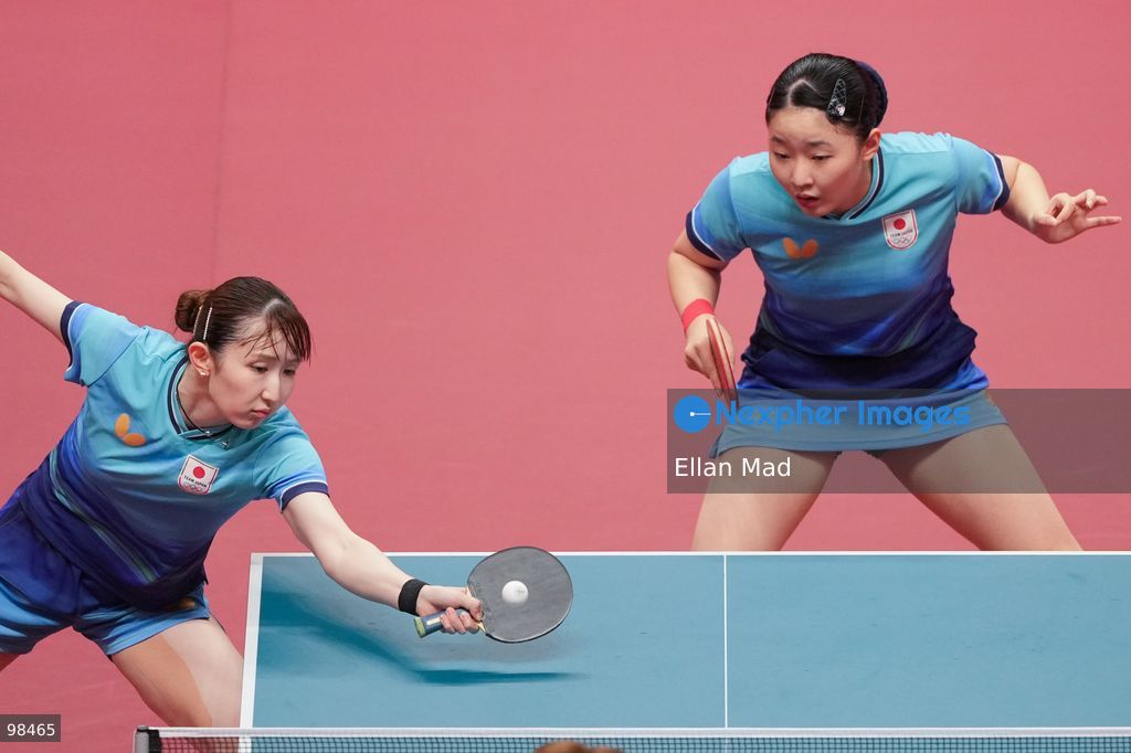 Miwa Harimoto and Hina Hayata of Japan during Women's Doubles Semi-finals, Table Tennis at the 2026 Asian Games on September 28, 2026 in Japan. (Photo by Ellan Mad/Nexpher Images)