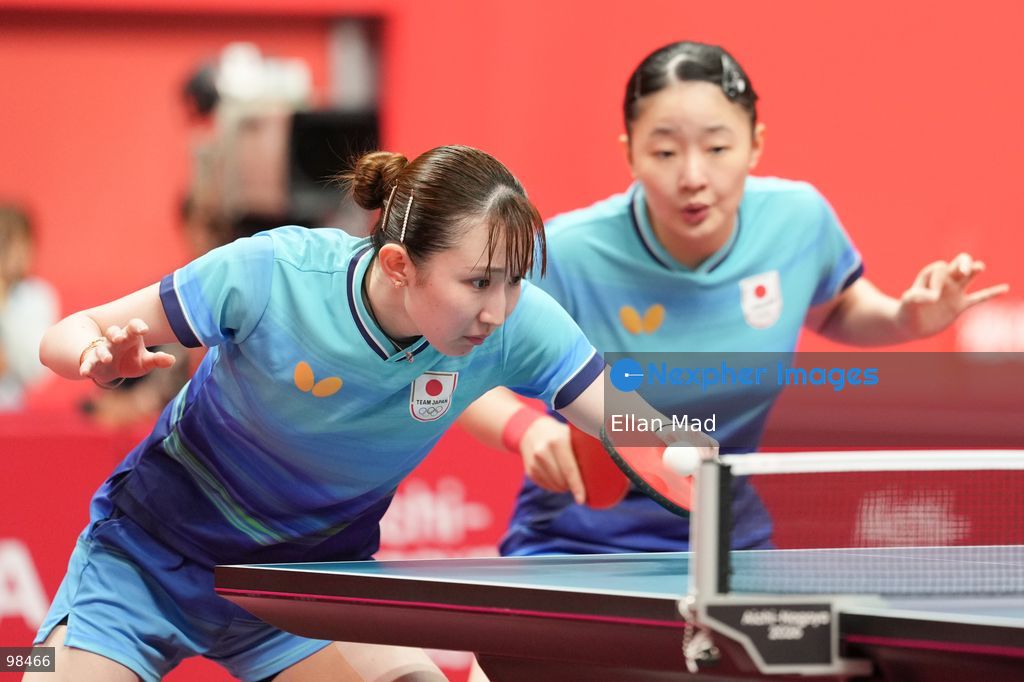 Miwa Harimoto and Hina Hayata of Japan during Women's Doubles Semi-finals, Table Tennis at the 2026 Asian Games on September 28, 2026 in Japan. (Photo by Ellan Mad/Nexpher Images)