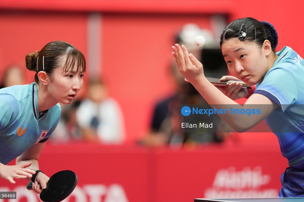 Miwa Harimoto and Hina Hayata of Japan during Women's Doubles Semi-finals, Table Tennis at the 2026 Asian Games on September 28, 2026 in Japan. (Photo by Ellan Mad/Nexpher Images)
