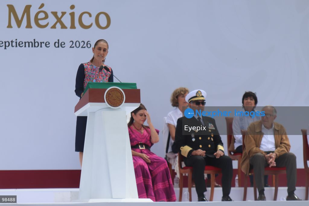 Mexican President Claudia Sheinbaum delivers a speech during the closing event of her "Honestidad y Resultados" (Honesty and Results) at the main square Zocalo on September 27, 2026 in Mexico City, Mexico. The event marked the presentation of her administrative balance during her second year in office. (Photo by Carlos Santiago/ Eyepix Group) (Photo by Carlos Santiago/ Eyepix Group/Eyepix via Nexpher Images)
