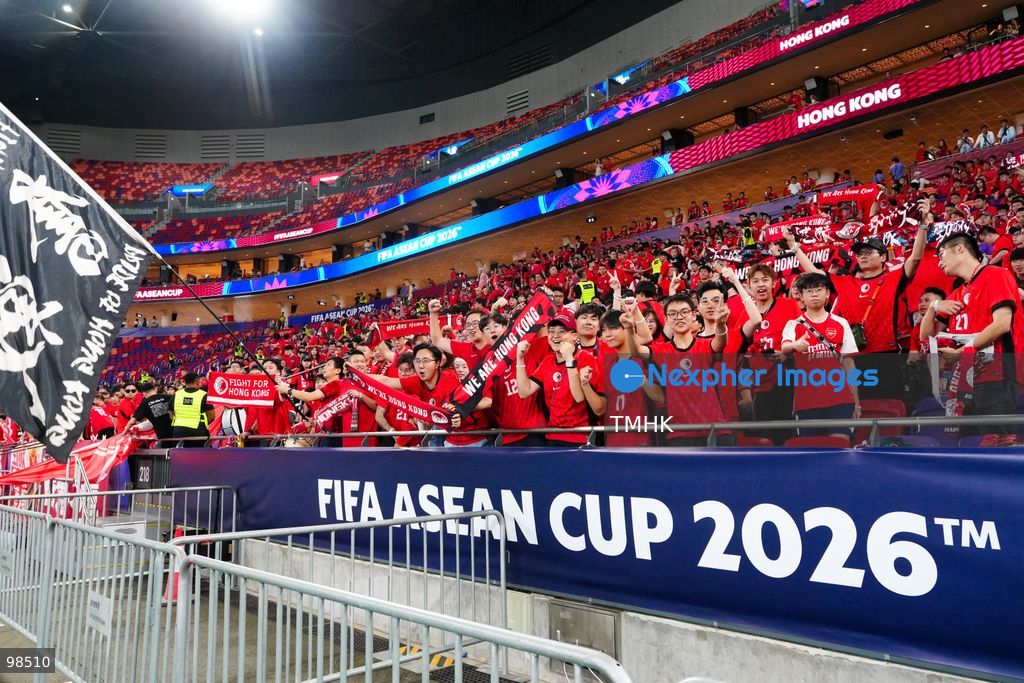 Passionate supporters wave red team colours, clap, and chant slogans to back Hong Kong, China during their FIFA ASEAN Cup Tier 2 match against Laos at Kai Tak Stadium on September 27, 2026 in Hong Kong, where a lively crowd of nearly 19,000 cheered on the home side. (Photo by Zulu Lo/TMHK via Nexpher Images)