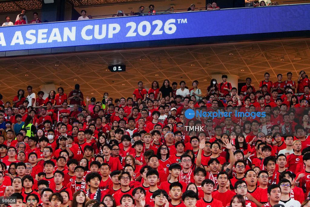 Passionate supporters wave red team colours, clap, and chant slogans to back Hong Kong, China during their FIFA ASEAN Cup Tier 2 match against Laos at Kai Tak Stadium on September 27, 2026 in Hong Kong, where a lively crowd of nearly 19,000 cheered on the home side. (Photo by Zulu Lo/TMHK via Nexpher Images)