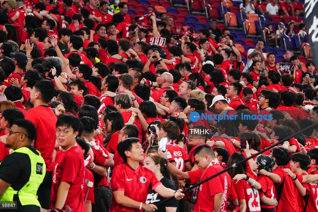 Passionate supporters wave red team colours, clap, and chant slogans to back Hong Kong, China during their FIFA ASEAN Cup Tier 2 match against Laos at Kai Tak Stadium on September 27, 2026 in Hong Kong, where a lively crowd of nearly 19,000 cheered on the home side. (Photo by Zulu Lo/TMHK via Nexpher Images)