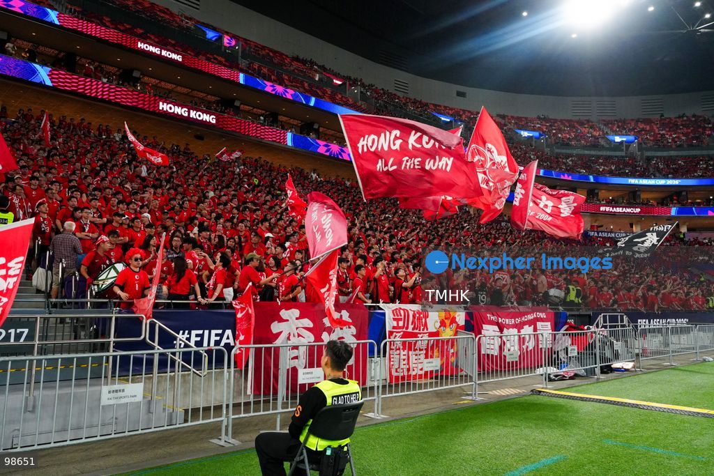 Passionate supporters wave red team colours, clap, and chant slogans to back Hong Kong, China during their FIFA ASEAN Cup Tier 2 match against Laos at Kai Tak Stadium on September 27, 2026 in Hong Kong, where a lively crowd of nearly 19,000 cheered on the home side. (Photo by Zulu Lo/TMHK via Nexpher Images)