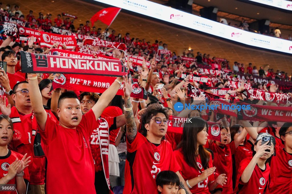 Passionate supporters wave red team colours, clap, and chant slogans to back Hong Kong, China during their FIFA ASEAN Cup Tier 2 match against Laos at Kai Tak Stadium on September 27, 2026 in Hong Kong, where a lively crowd of nearly 19,000 cheered on the home side. (Photo by Zulu Lo/TMHK via Nexpher Images)