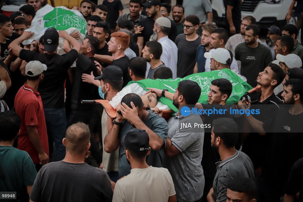 GAZA CITY, GAZA STRIP, SEPTEMBER 29, 2026: Palestinians attend the funeral of Izz al-Din al-Beik, identified by Israeli authorities and Palestinian sources as commander of Hamas’ Northern Gaza Brigade, and Mohannad Abu al-Foul, after they were killed in an Israeli airstrike on a residential apartment in the al-Nasr neighborhood of western Gaza City earlier in the day. The strike also wounded several people, including children, according to medical and local sources.  Photo by Mohammed M. Skaik / JNA Press. (Photo by Mohammed M Skaik/JNA Press via Nexpher Images)