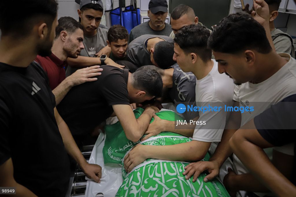 GAZA CITY, GAZA STRIP, SEPTEMBER 29, 2026: Palestinians attend the funeral of Izz al-Din al-Beik, identified by Israeli authorities and Palestinian sources as commander of Hamas’ Northern Gaza Brigade, and Mohannad Abu al-Foul, after they were killed in an Israeli airstrike on a residential apartment in the al-Nasr neighborhood of western Gaza City earlier in the day. The strike also wounded several people, including children, according to medical and local sources. Photo by Mohammed M. Skaik / JNA Press. (Photo by Mohammed M Skaik/JNA Press via Nexpher Images)