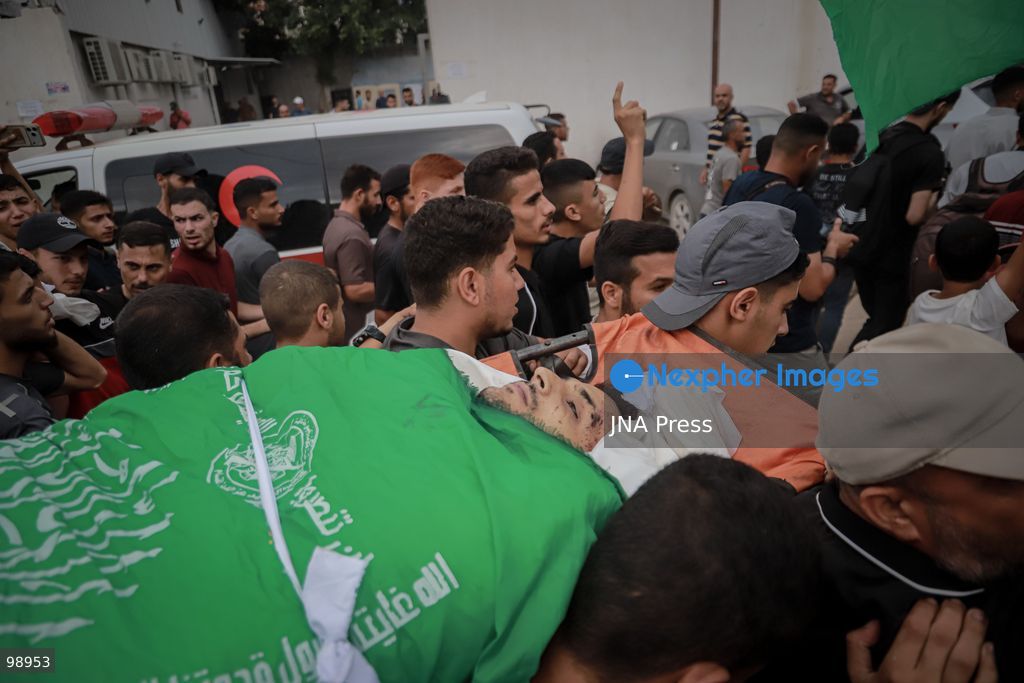 GAZA CITY, GAZA STRIP, SEPTEMBER 29, 2026: Palestinians attend the funeral of Izz al-Din al-Beik, identified by Israeli authorities and Palestinian sources as commander of Hamas’ Northern Gaza Brigade, and Mohannad Abu al-Foul, after they were killed in an Israeli airstrike on a residential apartment in the al-Nasr neighborhood of western Gaza City earlier in the day. The strike also wounded several people, including children, according to medical and local sources.  Photo by Mohammed M. Skaik / JNA Press. (Photo by Mohammed M Skaik/JNA Press via Nexpher Images)