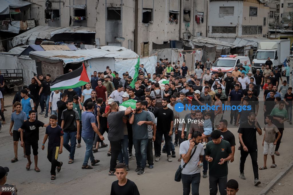 GAZA CITY, GAZA STRIP, SEPTEMBER 29, 2026: Palestinians attend the funeral of Izz al-Din al-Beik, identified by Israeli authorities and Palestinian sources as commander of Hamas’ Northern Gaza Brigade, and Mohannad Abu al-Foul, after they were killed in an Israeli airstrike on a residential apartment in the al-Nasr neighborhood of western Gaza City earlier in the day. The strike also wounded several people, including children, according to medical and local sources. Photo by Mohammed M. Skaik / JNA Press. (Photo by Mohammed M Skaik/JNA Press via Nexpher Images)