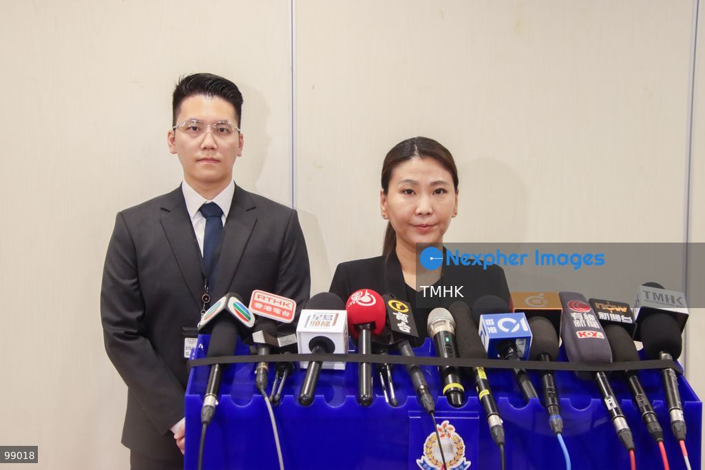 Chief Inspector Ng Yuk-pui of the Sha Tin District Crime Investigation Team speaks to reporters during a press briefing regarding a voyeurism case at a chain fitness centre in Lek Yuen, Sha Tin on September 28, 2026 in Hong Kong. Police arrested a 34-year-old male gym member suspected of installing pinhole cameras concealed with black tape inside changing room false ceilings across multiple cubicles. (Photo by Gordon Choi/TMHK via Nexpher Images)