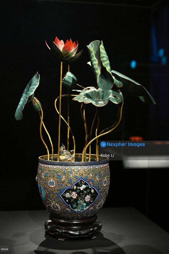 An exhibit of 'Mechanical potted scenes of mandarin ducks and blooming lotuses' from the Palace Museum's 'Design for the Forbidden City: Imperial Workshops of the Qing Court' exhibition is displaying on September 29 in Hong Kong. (Photo by Kobe Li/Nexpher Images)