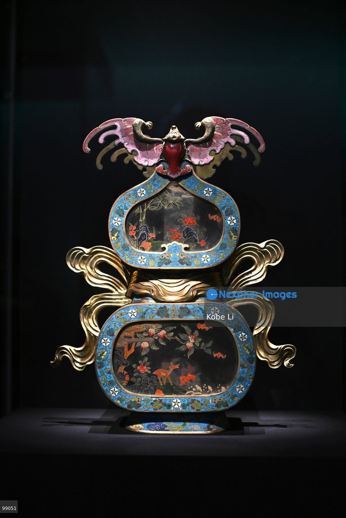 Gourd frame with painted glass lamp from the Palace Museum's 'Design for the Forbidden City: Imperial Workshops of the Qing Court' exhibition is displaying on September 29 in Hong Kong. (Photo by Kobe Li/Nexpher Images)