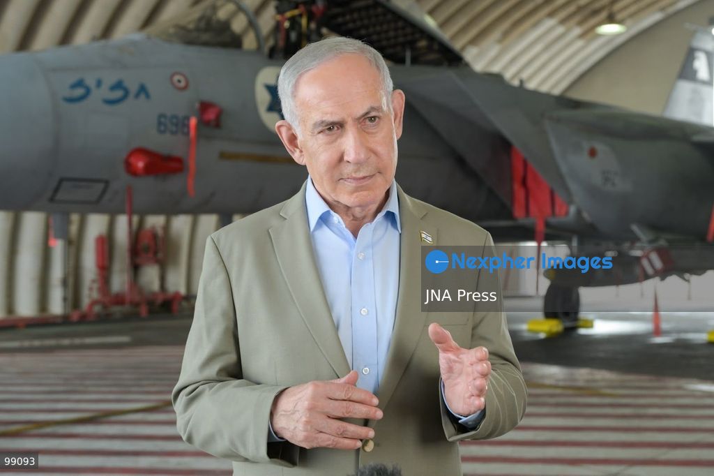 TEL NOF, ISRAEL, SEPTEMBER 29, 2026: Israeli Prime Minister Benjamin Netanyahu speaks to Israeli Air Force pilots and ground crews during a visit to Tel Nof Air Base. Netanyahu said Israel had indications that its enemies could attempt an attack ahead of the upcoming election and warned that Israel would respond to threats “anywhere, at any time.” He did not identify who might carry out such an attack or provide details about the intelligence behind the warning. Photo by Ma'ayan Toaf / GPO. (Photo by JNA EDITOR/JNA Press via Nexpher Images)