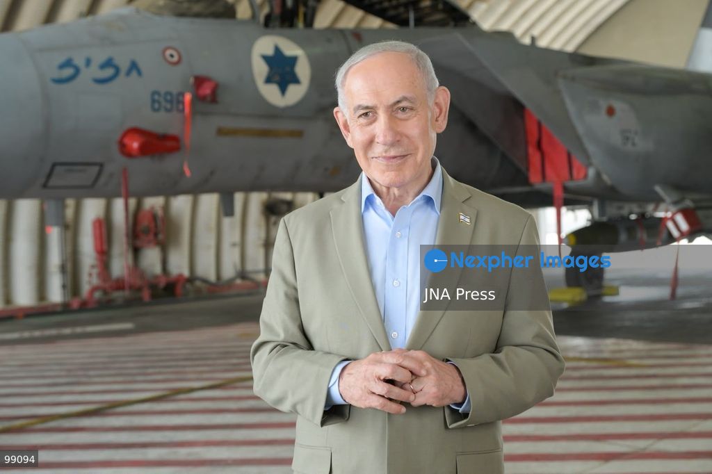 TEL NOF, ISRAEL, SEPTEMBER 29, 2026: Israeli Prime Minister Benjamin Netanyahu speaks to Israeli Air Force pilots and ground crews during a visit to Tel Nof Air Base. Netanyahu said Israel had indications that its enemies could attempt an attack ahead of the upcoming election and warned that Israel would respond to threats “anywhere, at any time.” He did not identify who might carry out such an attack or provide details about the intelligence behind the warning. Photo by Ma'ayan Toaf / GPO. (Photo by JNA EDITOR/JNA Press via Nexpher Images)