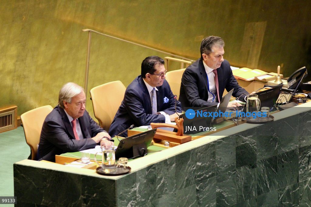 NEW YORK, UNITED STATES, SEPTEMBER 2026: United Nations Secretary-General António Guterres and President of the 81st Session of the UN General Assembly Khalilur Rahman sit at the dais during a General Assembly session at United Nations headquarters in New York. Rahman, Bangladesh’s foreign minister, assumed the presidency of the 81st session in September 2026. Photo by Catherine Manso/ JNA Press. (Photo by Catherine Manso/JNA Press via Nexpher Images)