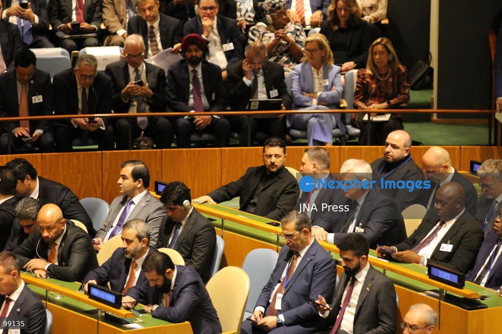 NEW YORK, UNITED STATES, SEPTEMBER 23, 2026: Ukrainian President Volodymyr Zelenskyy arrives and takes his seat in the United Nations General Assembly Hall at UN headquarters in New York ahead of his address to the General Debate of the 81st Session of the UN General Assembly. Photo by Catherine Manso / JNA Press. (Photo by Catherine Manso/JNA Press via Nexpher Images)