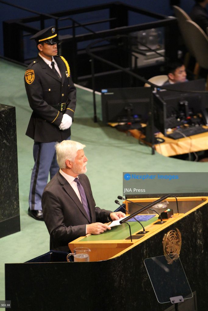 NEW YORK, UNITED STATES, SEPTEMBER 23, 2026: Czech President Petr Pavel addresses the General Debate of the 81st Session of the United Nations General Assembly at UN headquarters in New York. Pavel called on powerful states, particularly permanent members of the UN Security Council, to uphold international rules and exercise greater responsibility in maintaining global peace and security. Photo by Catherine Manso / JNA Press. (Photo by Catherine Manso/JNA Press via Nexpher Images)