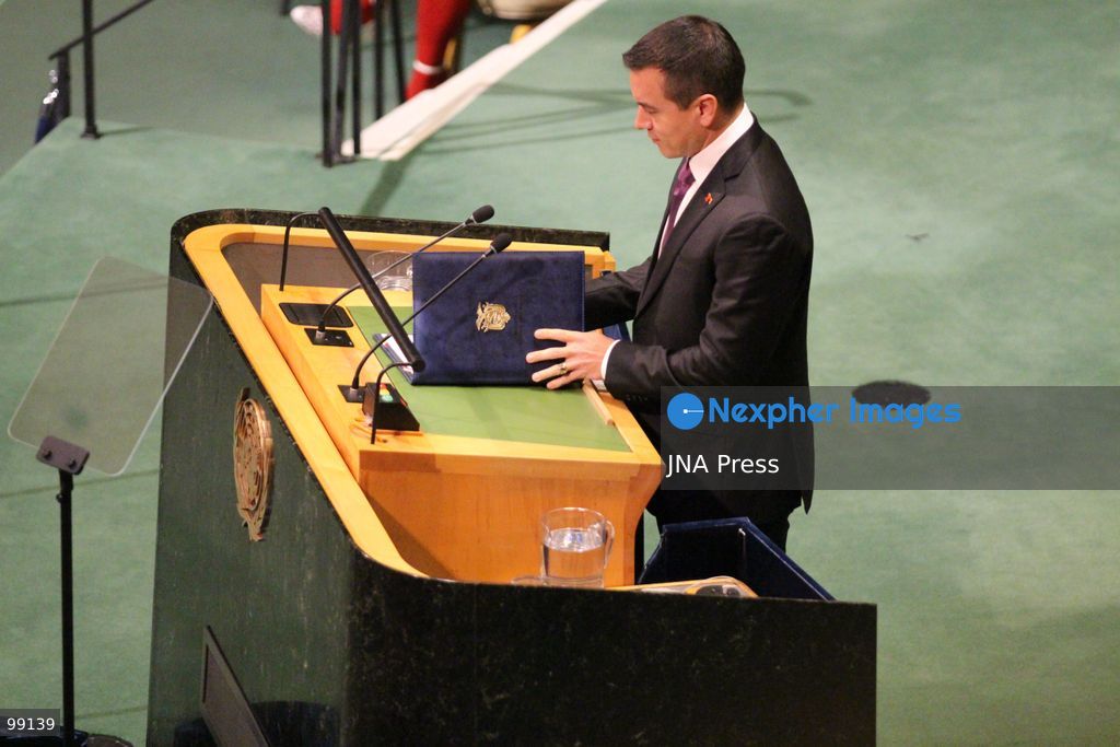 NEW YORK, UNITED STATES, SEPTEMBER 23, 2026: Ecuadorian President Daniel Noboa addresses the General Debate of the 81st Session of the United Nations General Assembly at UN headquarters in New York. Noboa called for greater international cooperation against transnational organized crime and proposed measures including an international mechanism to trace and freeze illicit financial flows and a permanent platform for information sharing among police, prosecutors and financial intelligence units. Photo by Catherine Manso / JNA Press. (Photo by Catherine Manso/JNA Press via Nexpher Images)