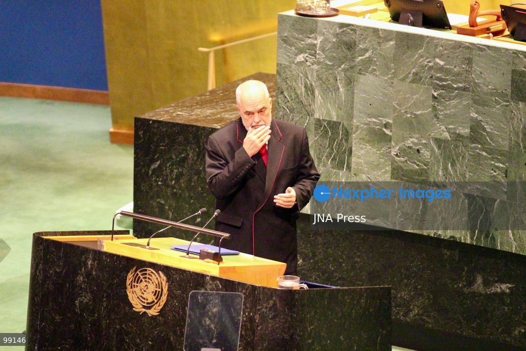 NEW YORK, UNITED STATES, SEPTEMBER 25, 2026: Albanian Prime Minister Edi Rama addresses the General Debate of the 81st Session of the United Nations General Assembly at UN headquarters in New York. Rama focused on artificial intelligence and the risks of AI-driven disinformation and manipulation, calling for greater transparency, democratic oversight and human accountability in the development and use of emerging technologies. Photo by Catherine Manso / JNA Press. (Photo by Catherine Manso/JNA Press via Nexpher Images)