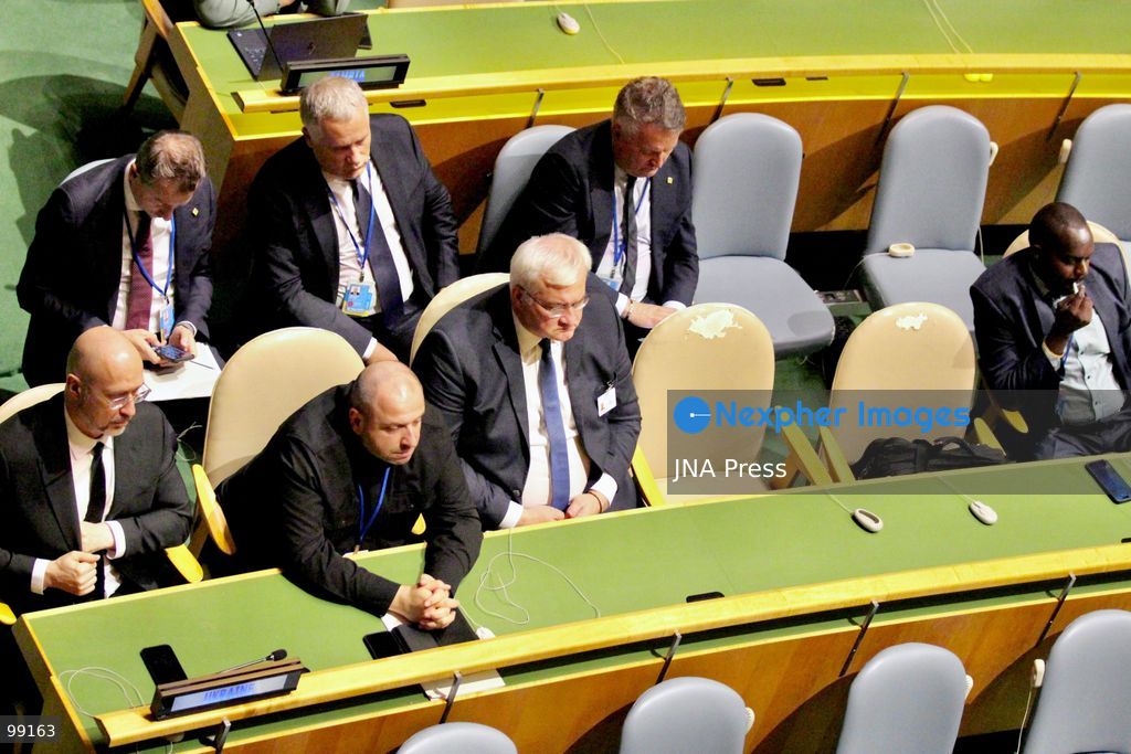 NEW YORK, UNITED STATES, SEPTEMBER 23, 2026: Members of the Ukrainian delegation watch as President Volodymyr Zelenskyy addresses the General Debate of the 81st Session of the United Nations General Assembly at UN headquarters in New York. Photo by Catherine Manso / JNA Press. (Photo by Catherine Manso/JNA Press via Nexpher Images)